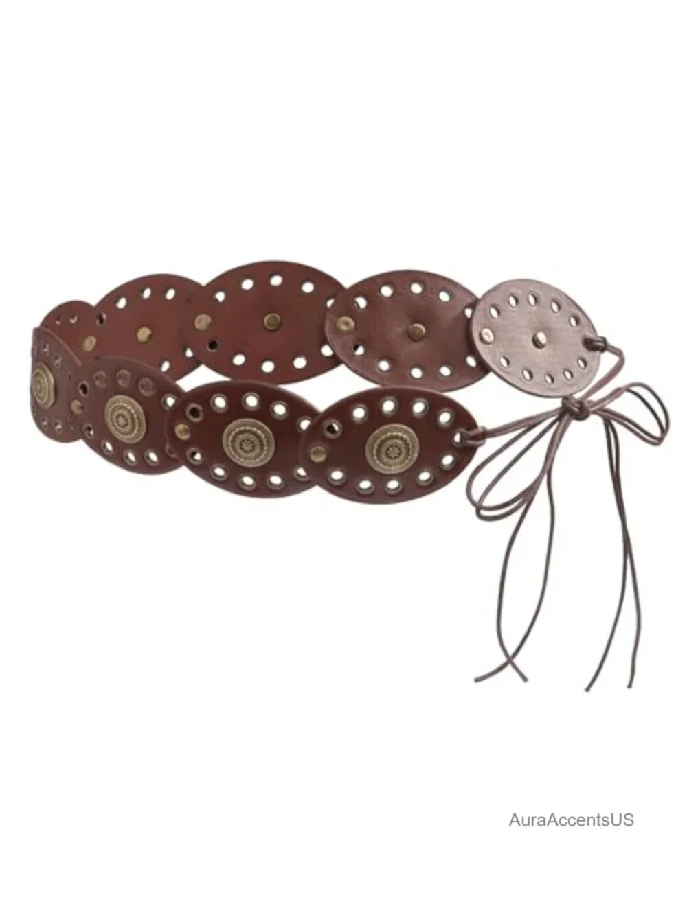 Vintage PU Leather Wide Western Disc Belt for Women Jeans